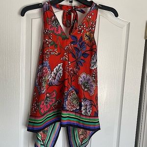 Express red floral v-neck halter with split back size XS